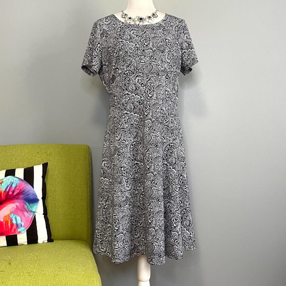 Talbots Dresses & Skirts - Talbots Black White Paisley Fit and Flare Dress 14 Work Cocktail